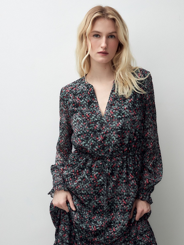 Платье миди с растительным принтом