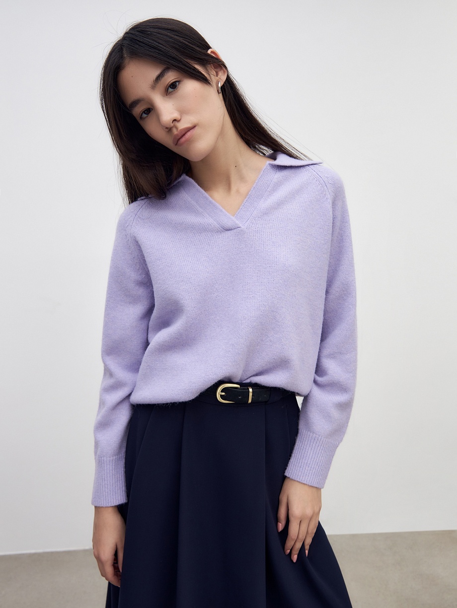 Мягкий вязаный джемпер-поло с овечьей шерстью