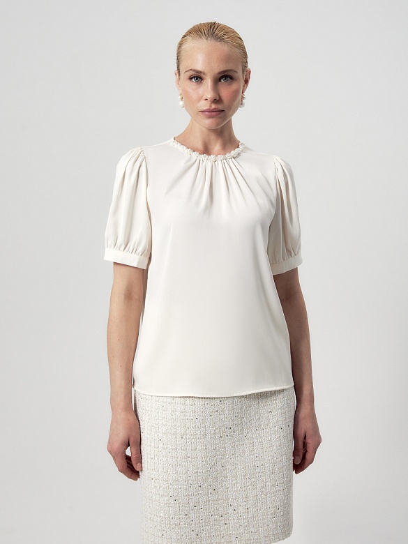 Блуза из атласа с декоративной горловиной POMPA арт.2142860mc0903