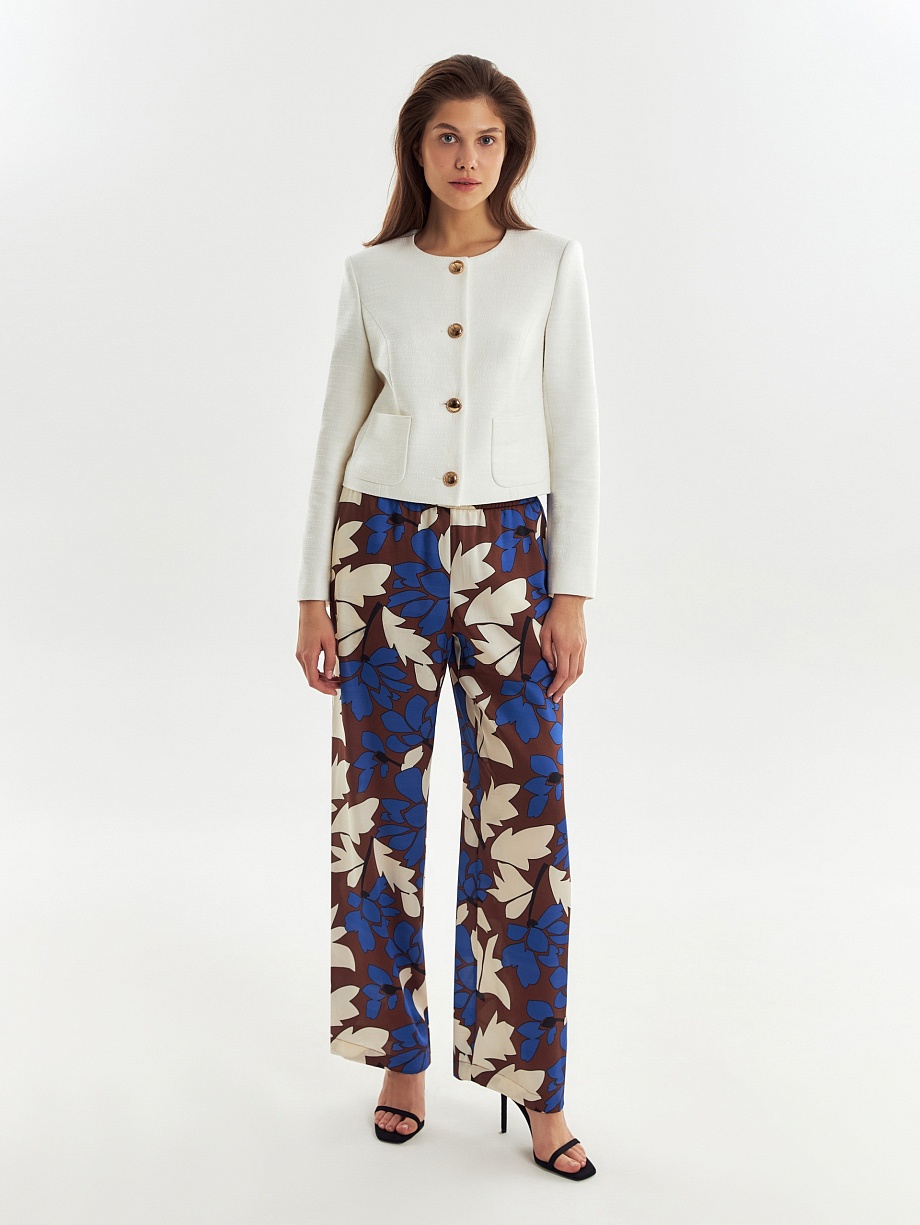 Укороченный хлопковый жакет из белого твида