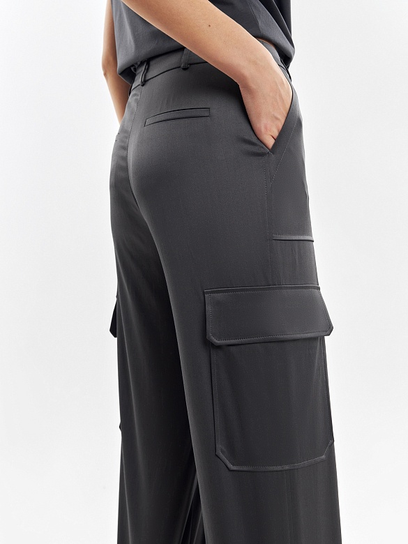 Прямые широкие брюки карго из плотной атласной ткани POMPA арт.3110090ma0793