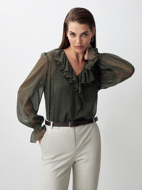 Блуза в горошек с объёмными рукавами POMPA арт.1148550nc0690
