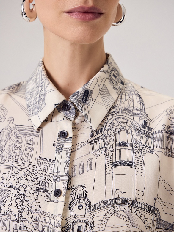 Блуза из 100% тенселя с петербургским принтом POMPA арт.3143230se0790