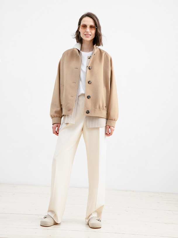 Укороченное пальто-жакет шерстяное