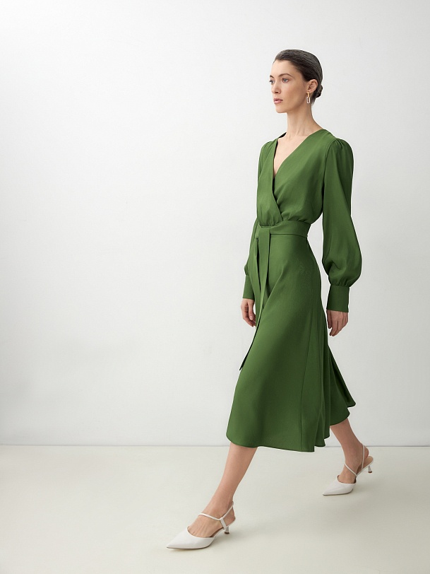 Платье миди с имитацией запаха и поясом