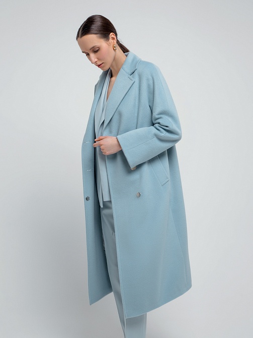 Двубортное шерстяное пальто силуэта удлиненный кокон