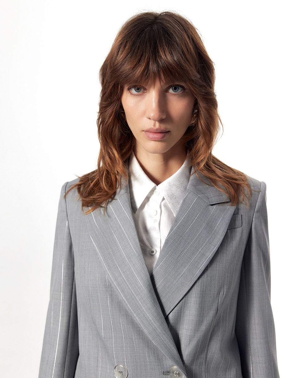 Двубортный жакет из костюмной ткани с шерстью