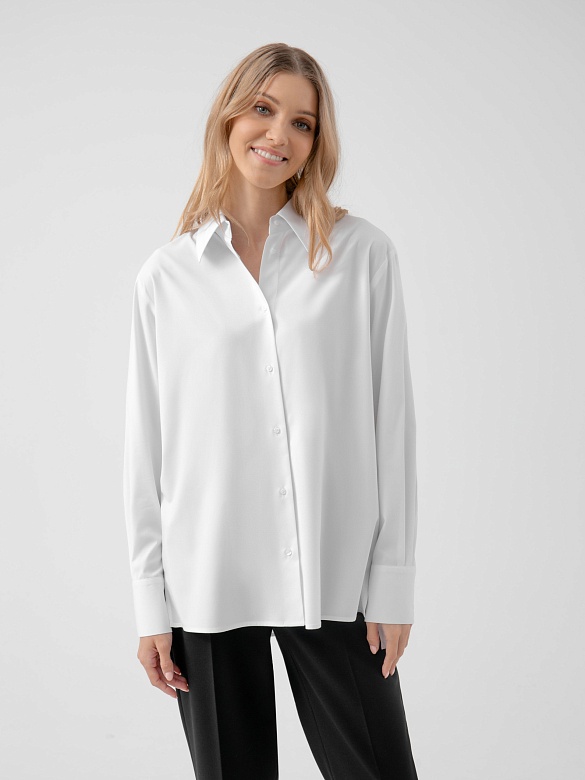Блузка белая с длинными рукавами свободного силуэта POMPA арт.3148180cs0301