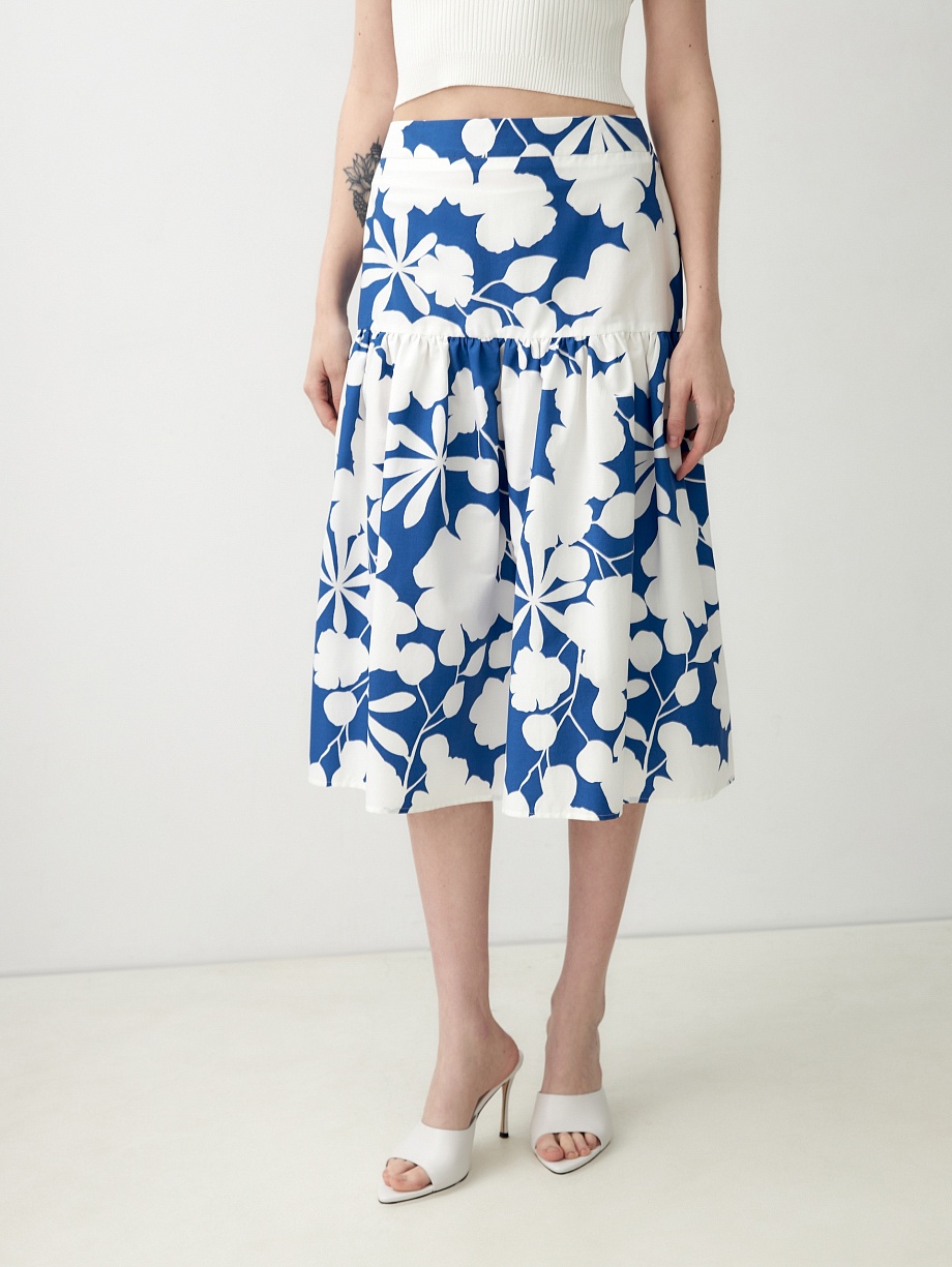 Летняя хлопковая юбка с широким воланом