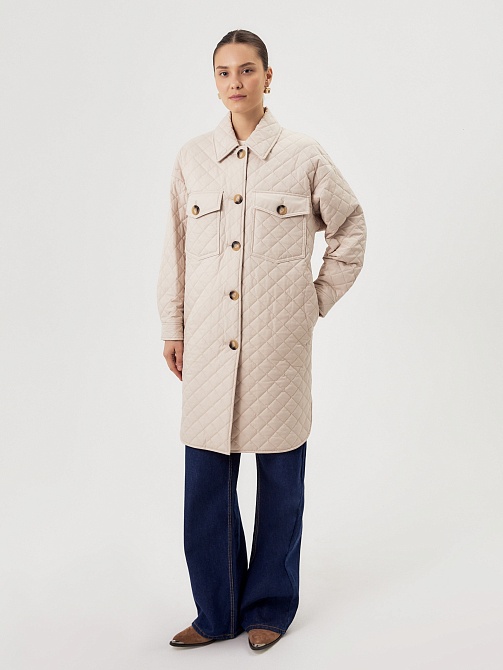 Стёганая куртка-пальто рубашечного кроя