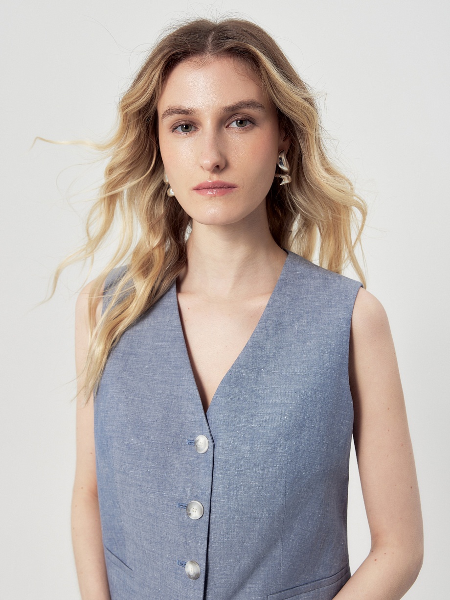 Прямой жилет из хлопка и льна
