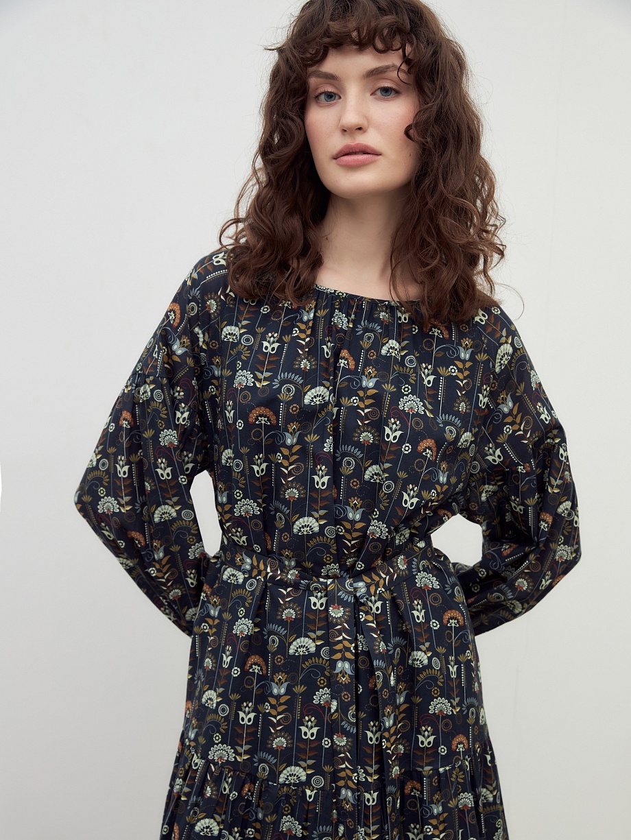 Свободное платье с цветочным принтом из 100% хлопка