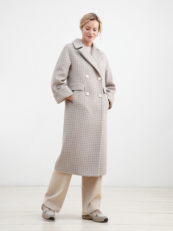Шерстяное пальто с мембраной в клетку