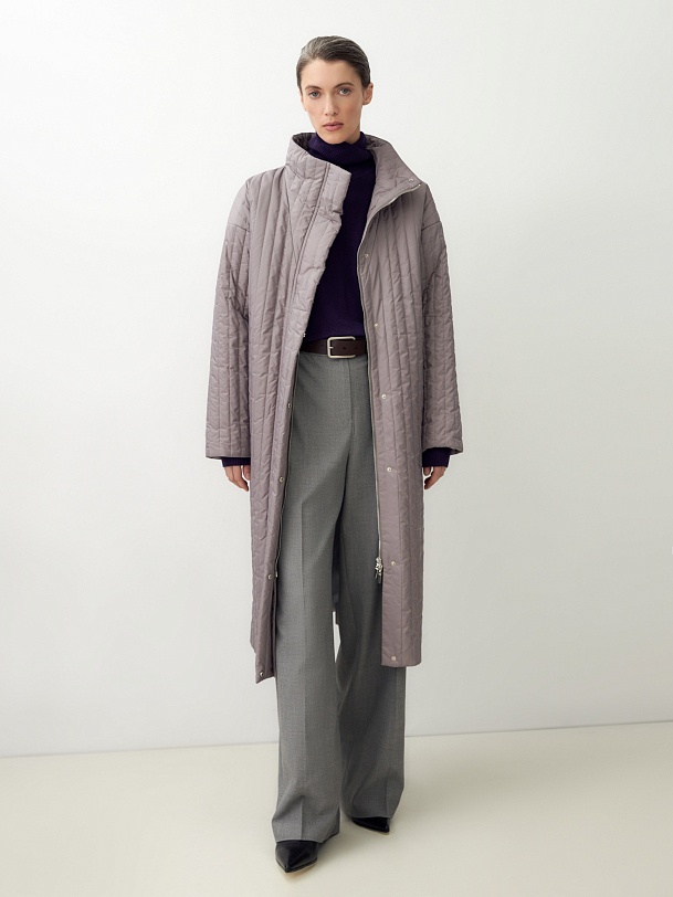 Зимнее стеганое пальто с мембраной и съёмным капюшоном