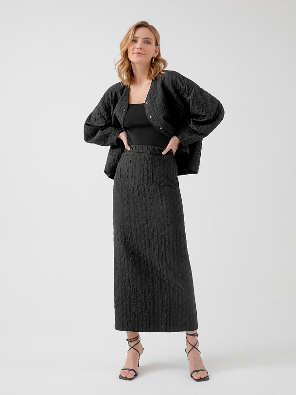 Прямая юбка макси из стеганой ткани