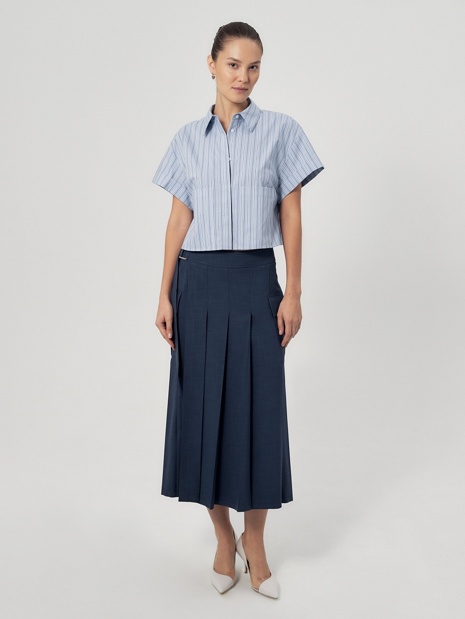 Свободная укороченная рубашка в полоску