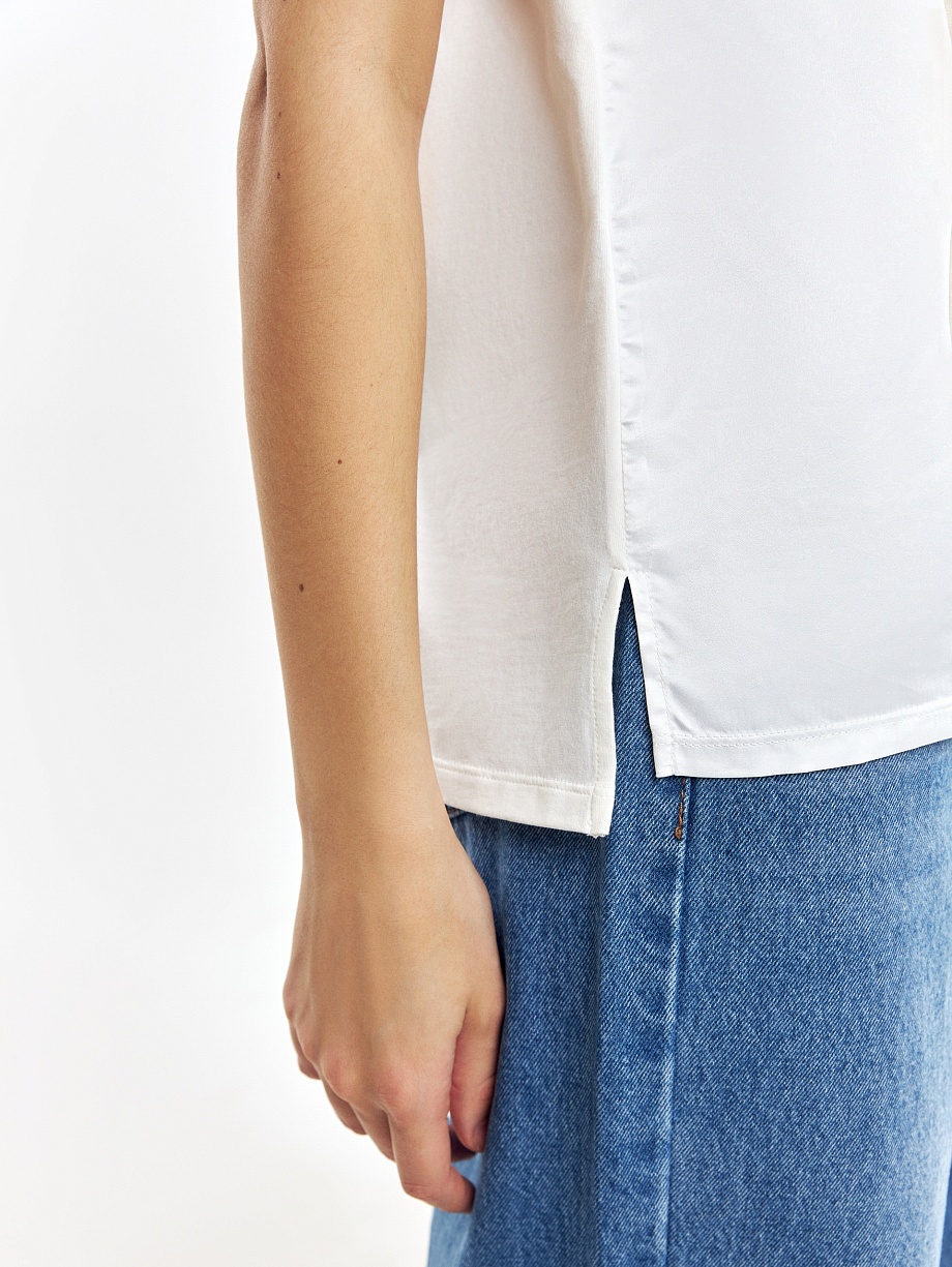 Хлопковая футболка с полочкой из атласной ткани