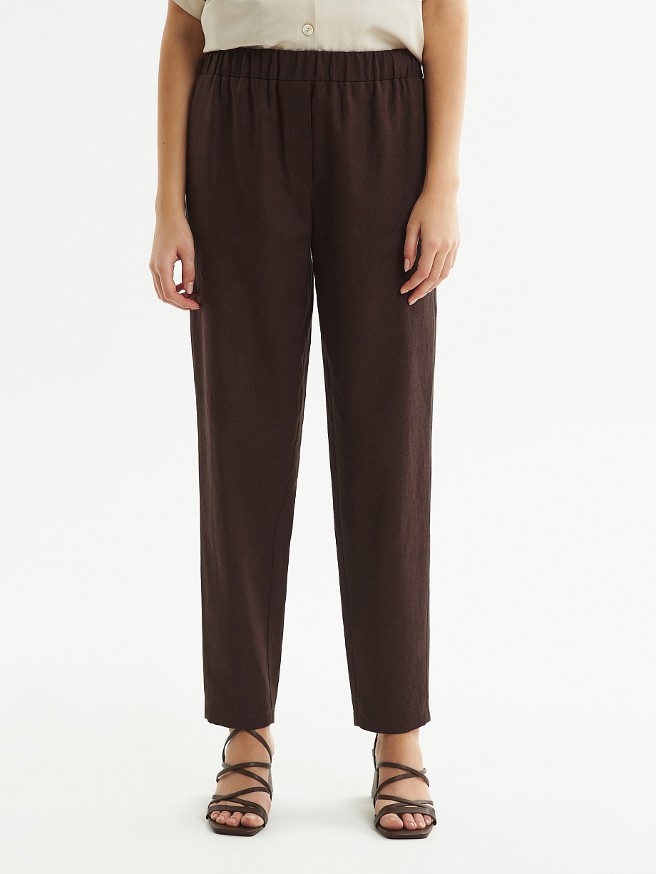 Прямые брюки из льняной ткани на эластичном поясе