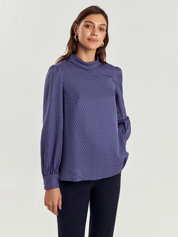 Прямая блуза с воротником-стойкой из 100% тенселя