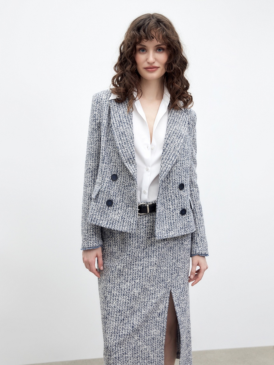 Двубортный твидовый жакет