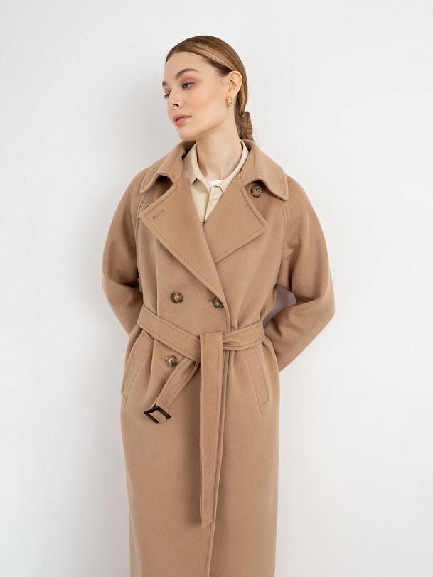 Двубортное шерстяное пальто с мембраной