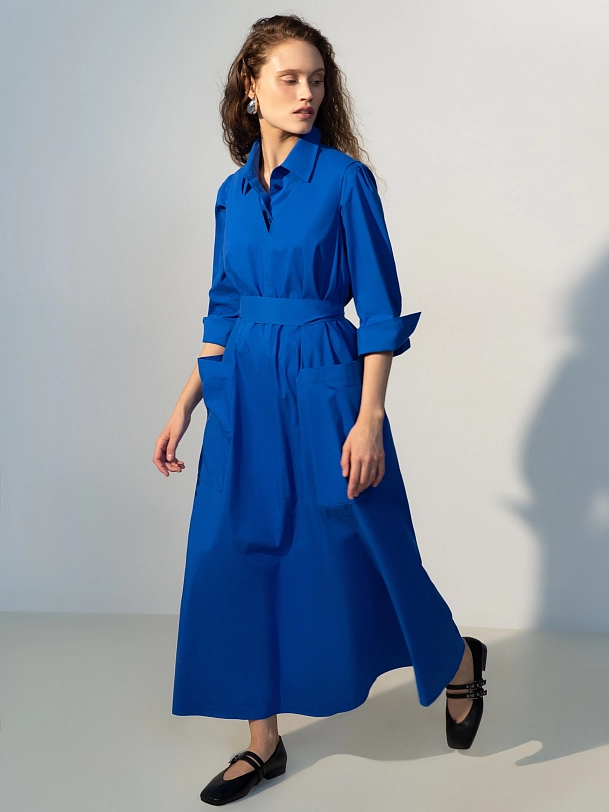 Хлопковый сарафан с накладными карманами