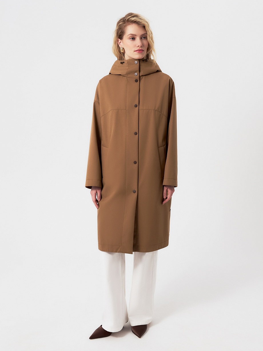 Непромокаемый плащ на кнопках с капюшоном