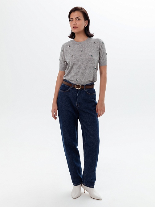 Джинсы из хлопка с высокой посадкой