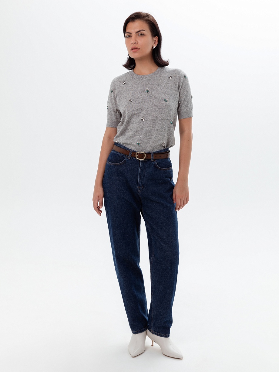 Джинсы из хлопка с высокой посадкой