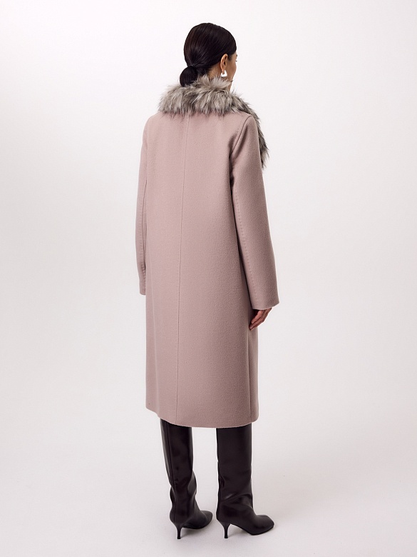 Зимнее пальто из шерсти утепленное с меховым воротником POMPA арт.1013771p60216