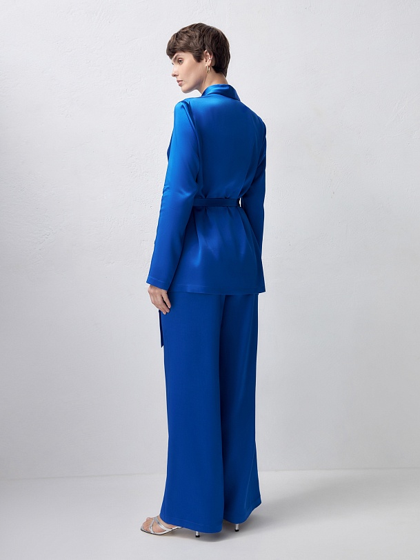 Двубортный прямой жакет из вискозного атласа на завязках