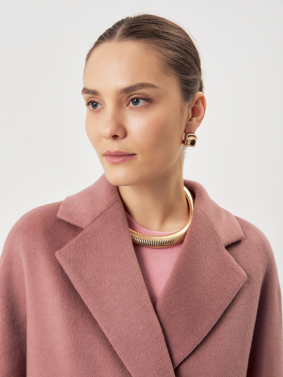 Двубортное шерстяное пальто силуэта удлиненый кокон