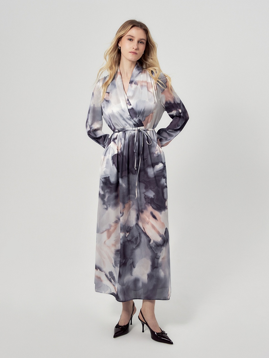 Атласное платье макси с кулиской