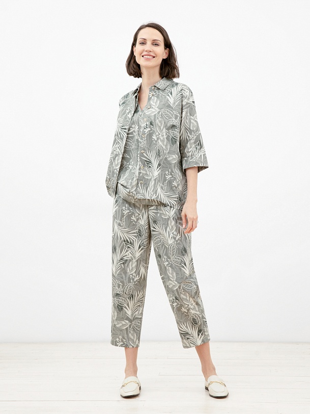 Блузка хлопковая с растительным принтом