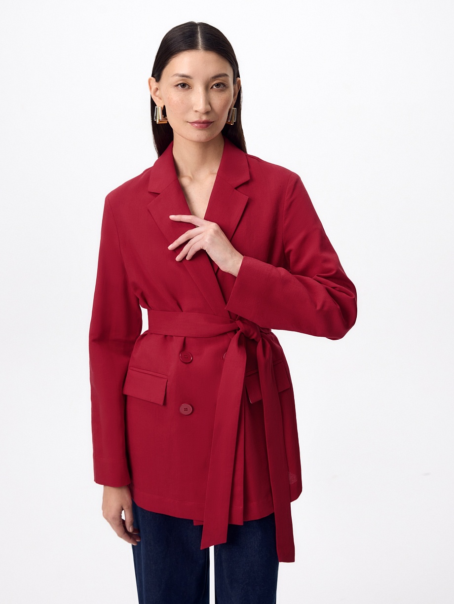 Жакет из хлопка и льна с поясом