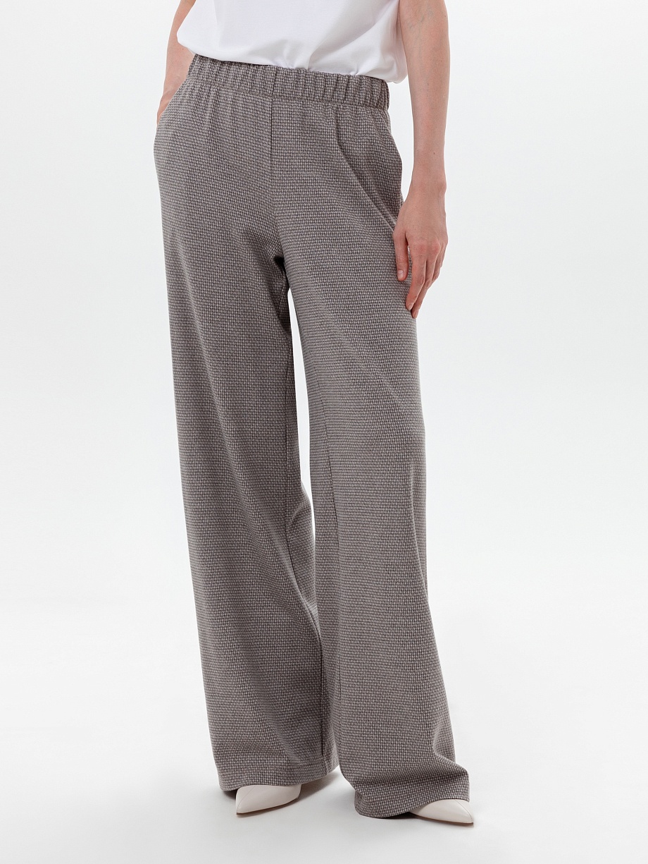 Широкие брюки на эластичном поясе с принтом "пье-де-пуль"