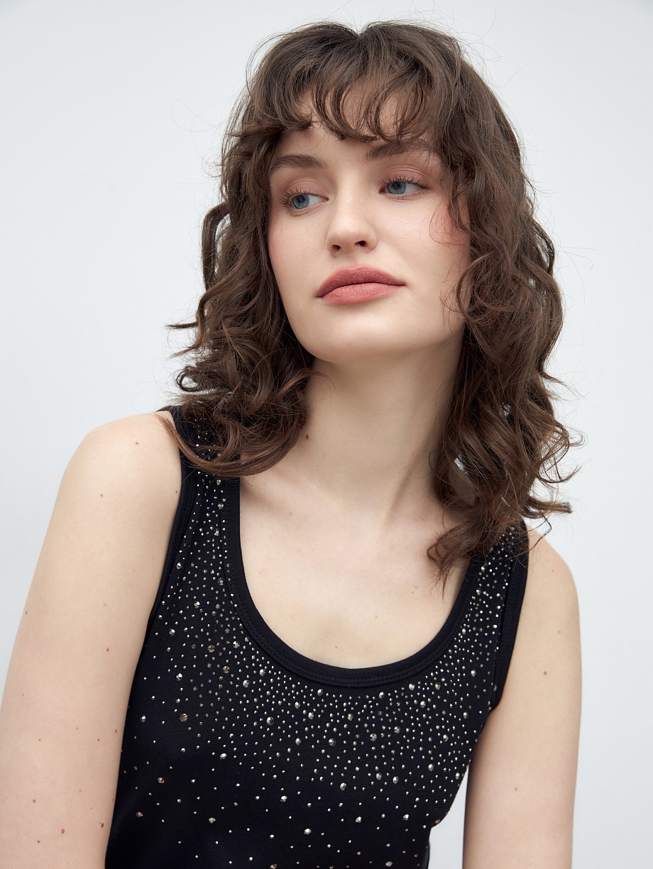 Майка из мерсеризированного хлопка со стразами