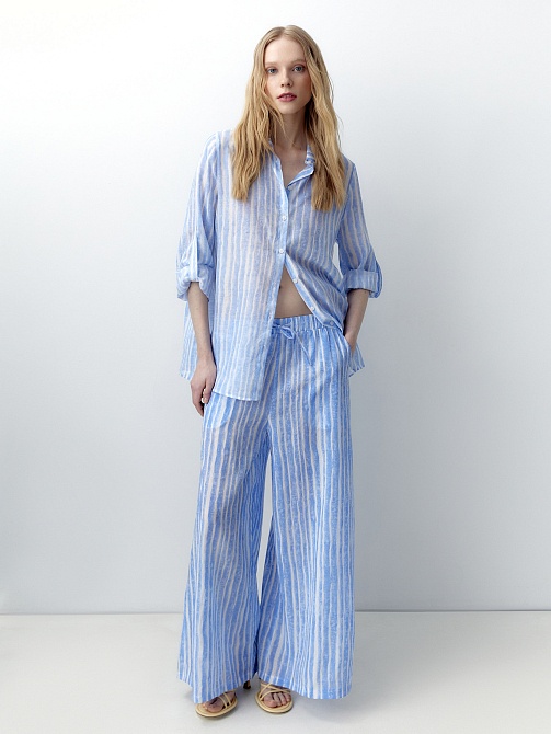 Брюки в полоску из лёгкой хлопковой ткани