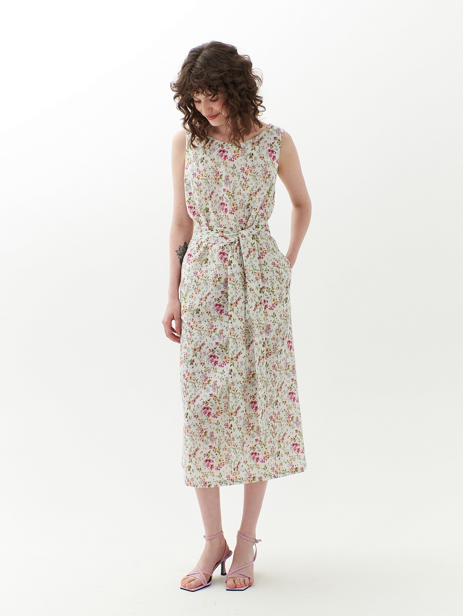 Платье из хлопка и льна с открытой спиной