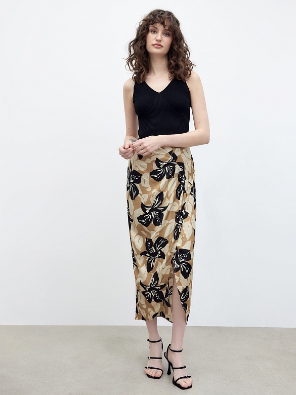 Летняя юбка из вискозы с цветочным принтом POMPA арт.3121970ma0590