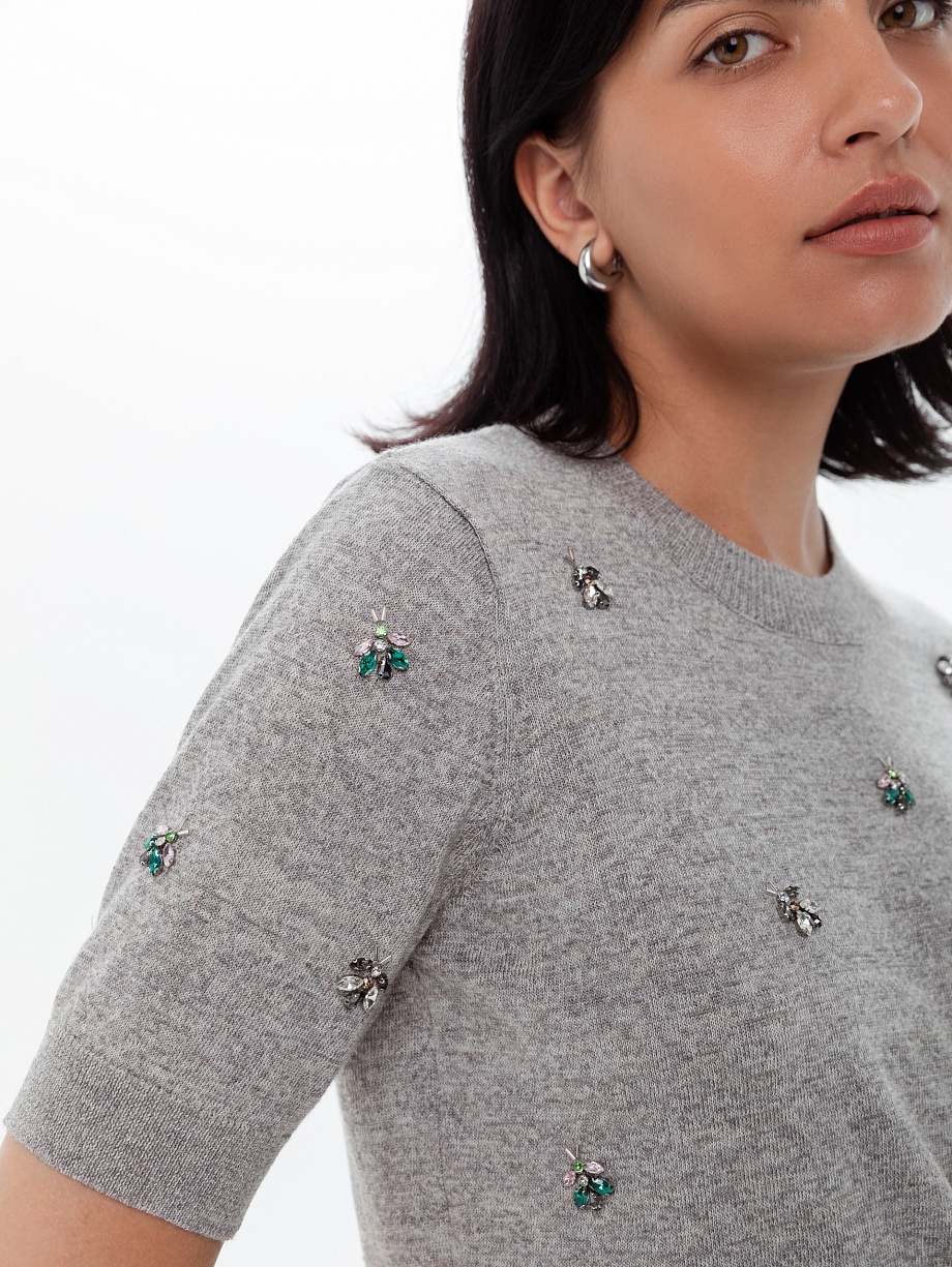 Вязаный джемпер, декорированный стразами