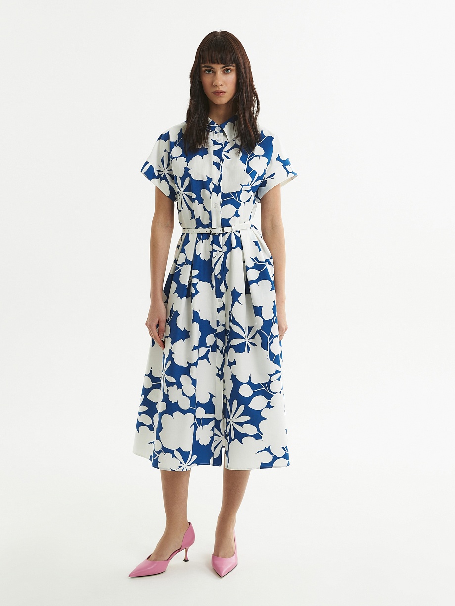 Хлопковое платье-рубашка с поясом