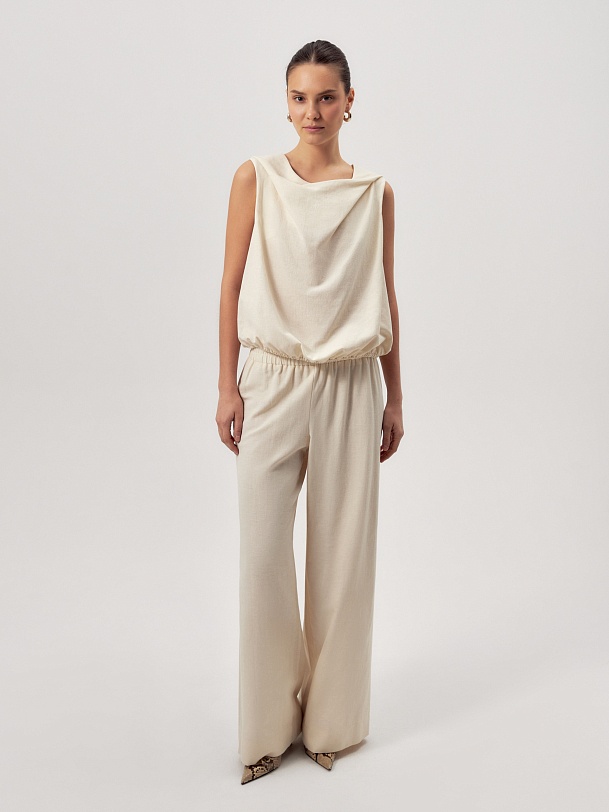 Широкие брюки из смесовой хлопковой ткани