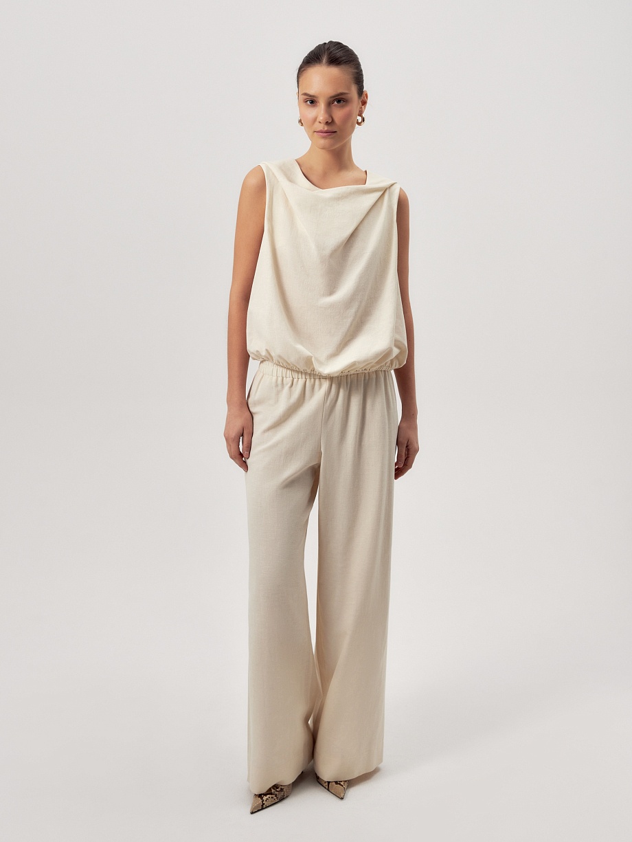 Широкие брюки из смесовой хлопковой ткани