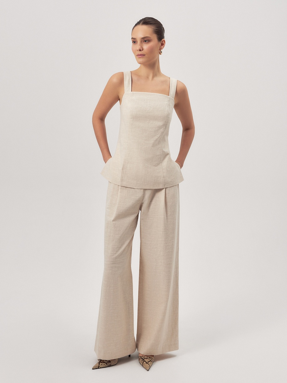 Брюки-палаццо из хлопка и льна