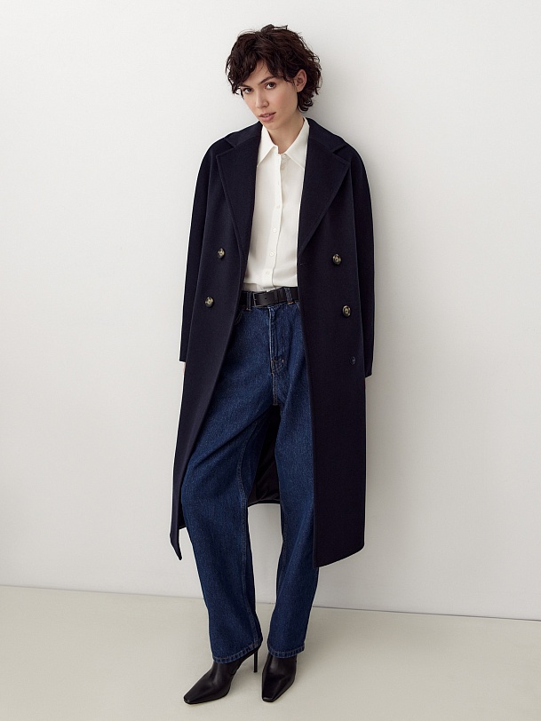 Двубортное пальто-кокон с мембраной