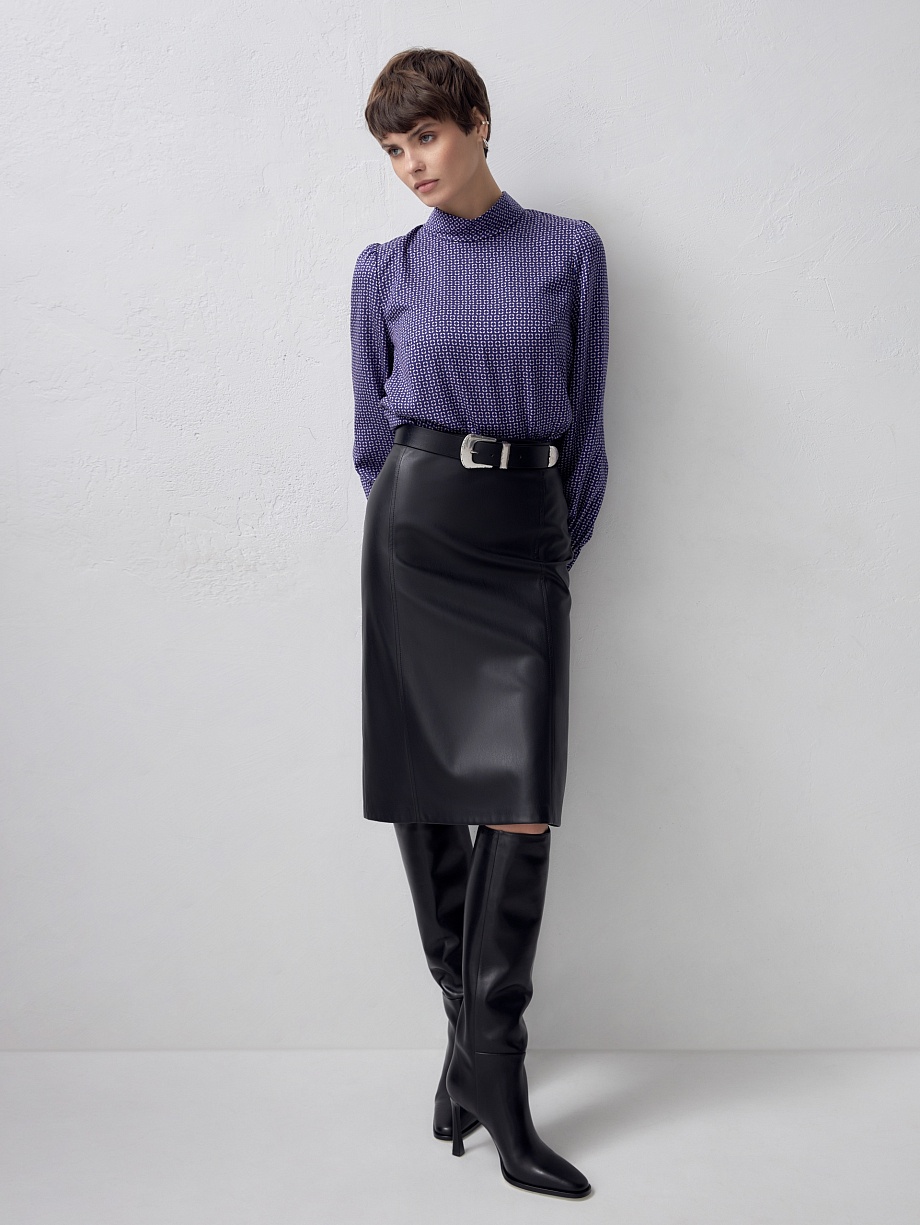 Юбка-карандаш из черной экокожи