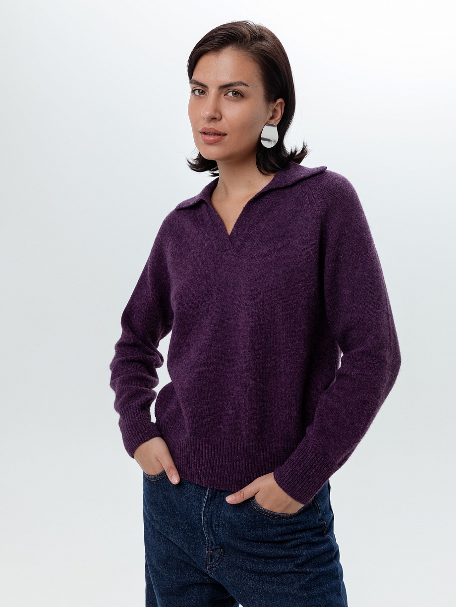 Мягкий вязаный джемпер-поло с овечьей шерстью