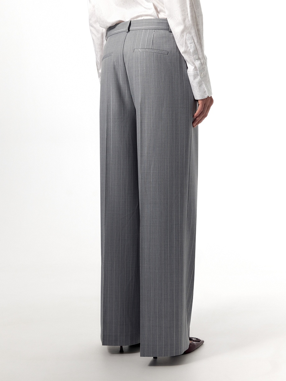 Брюки из костюмной ткани с шерстью и металлизированными полосками