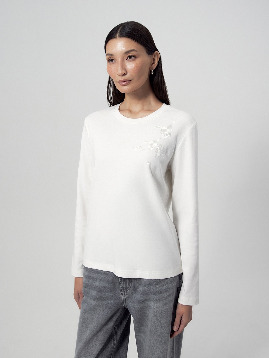 Лонгслив из натуральной ткани с шелком и вышивкой